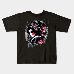 Sumie Japanese Brushstroke Oni Geisha Demon Kids T-Shirt